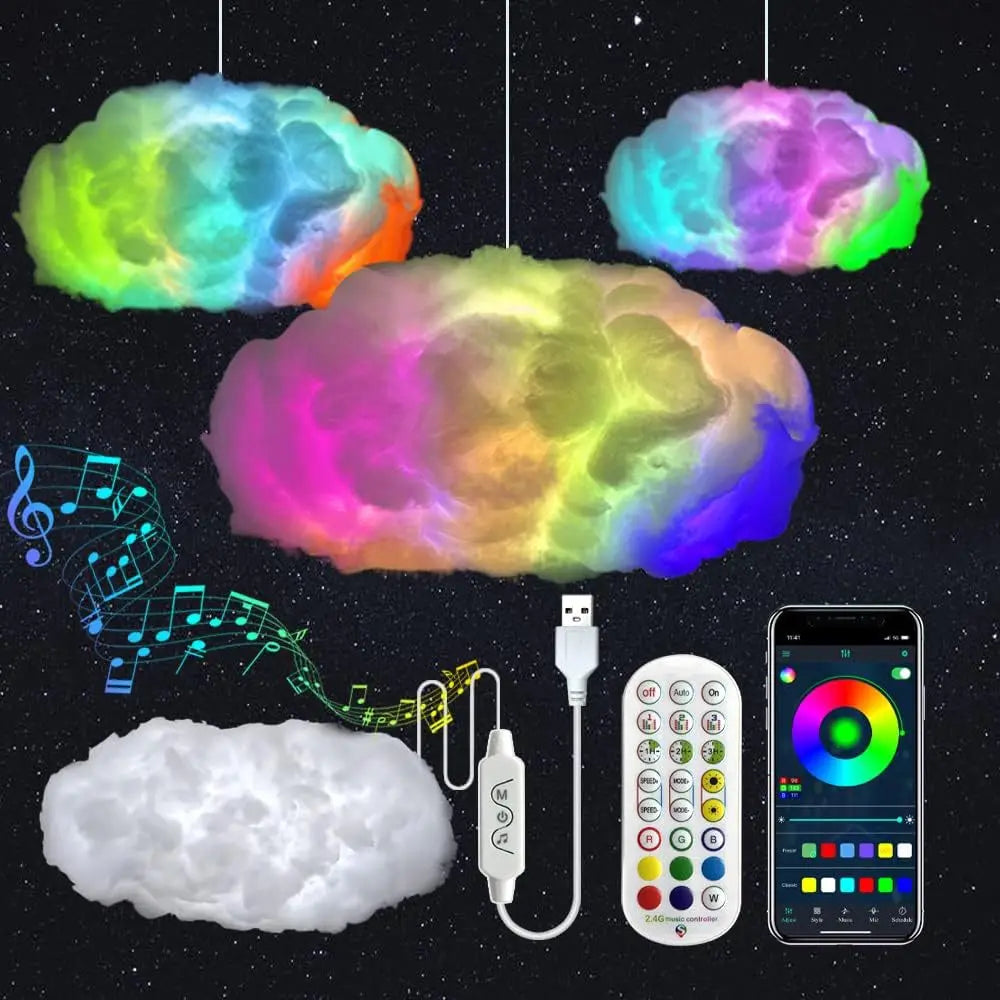 LED 3D Lightning Cloud Light Bluetooth Voice Control Remote USB Plug Dimmable Mood Decorative Night Light for Game Room