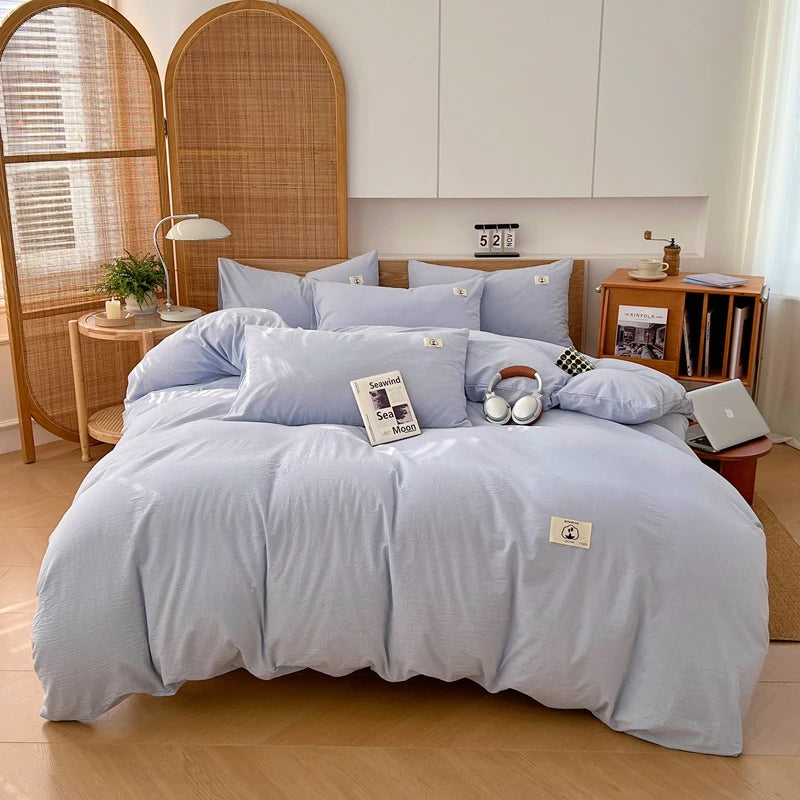 Cotton Duvet Cover Set – Japanese Grid Style (King Size, 220×240)