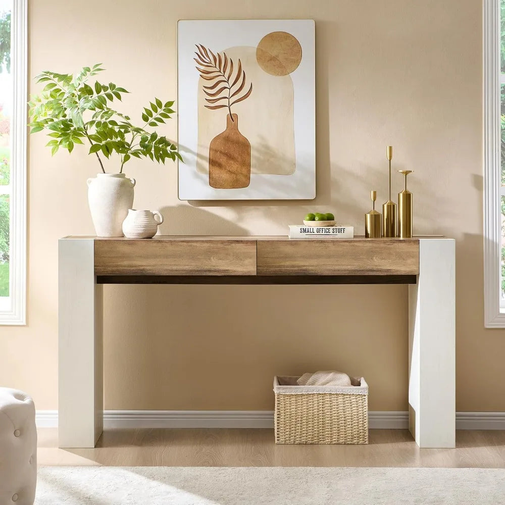 OKD Modern Entryway Console Table, Sofa Table with Drawers, 63 Long Hall Table Behind Couch, Thick Wood Design for Living Room,