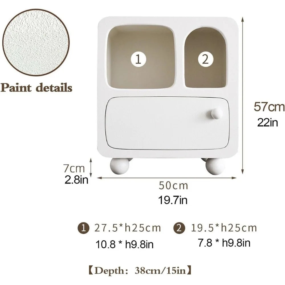 Contemporary White Nightstand with Open Shelf and Drawer, Compact End Table for Bedroom Use