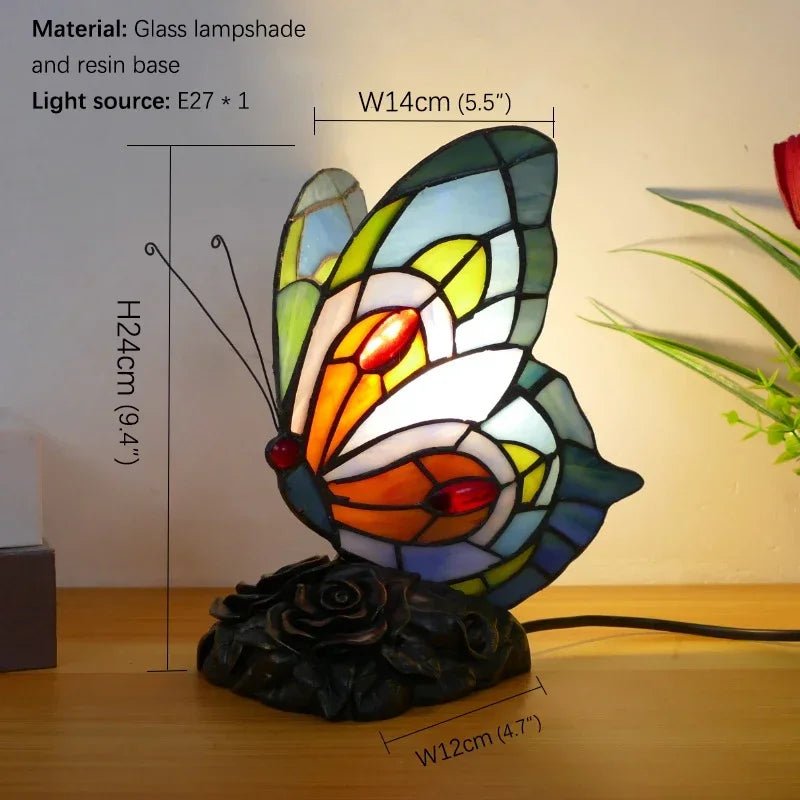 GISELLE Tiffany Butterfly Table Lamp American Retro Living Room Bedroom Lamp Luxurious Villa Hotel Stained Glass Desk Lamp