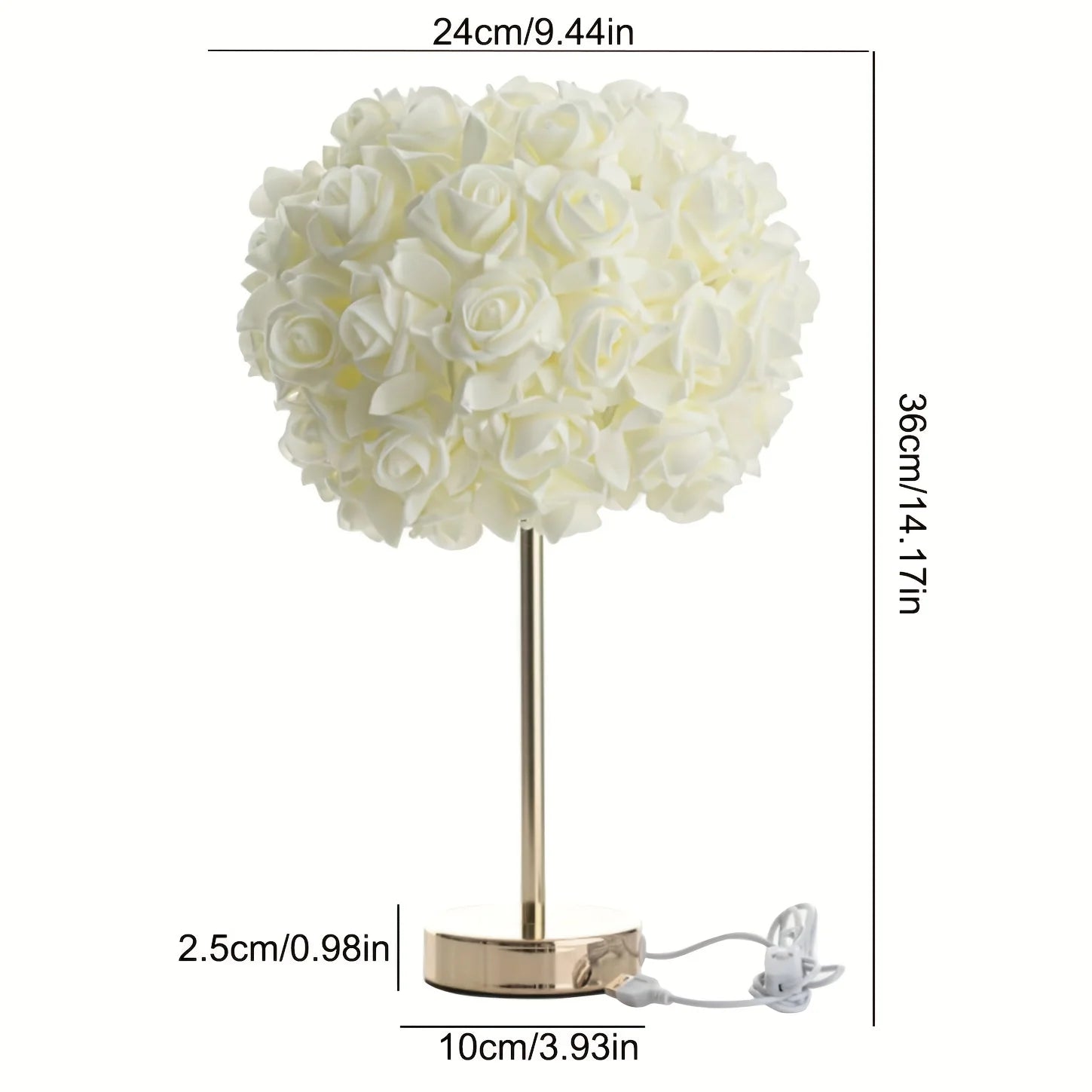 High-End LED Table Lamp with 52 Rose Flower Shade, Polished Metal Base for Bedside, Living Room, and Office Decor