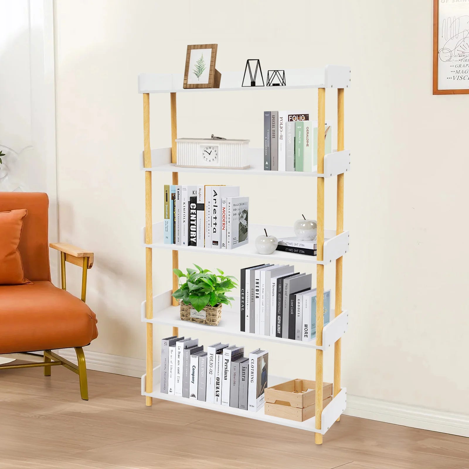 5-Layer Wooden Bookshelf – Modern High Display Bookcase