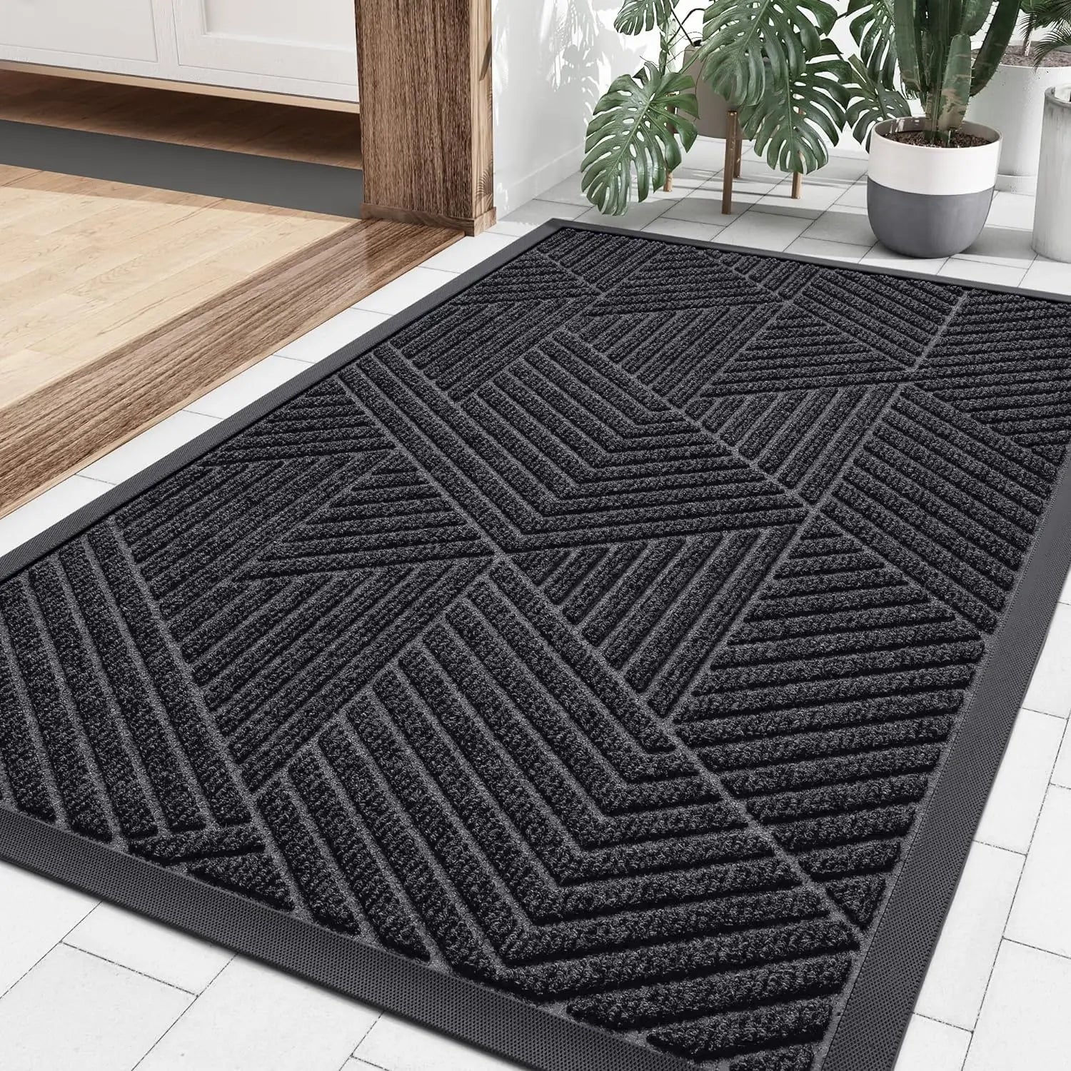 Kitinjoy Front Door Entrance Mat Heavy Duty Natural Rubber Mat Easy Clean Low Profile Doormat Indoor Outdoor House Doormat Decor