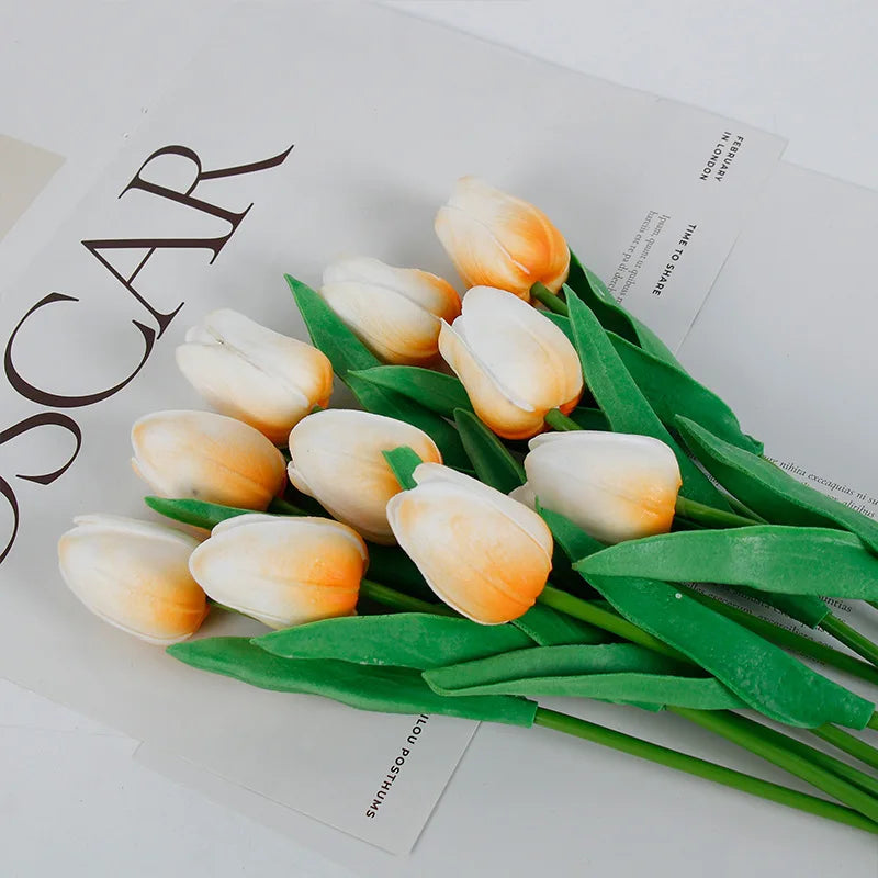 Artificial Tulip Stems – White PE Foam Flowers (33 cm, 1 / 3 / 5 / 10 Pack)