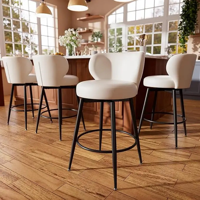Swivel Counter-Height Bar Stools – Upholstered Leather with Back & Footrest (Set of 4)