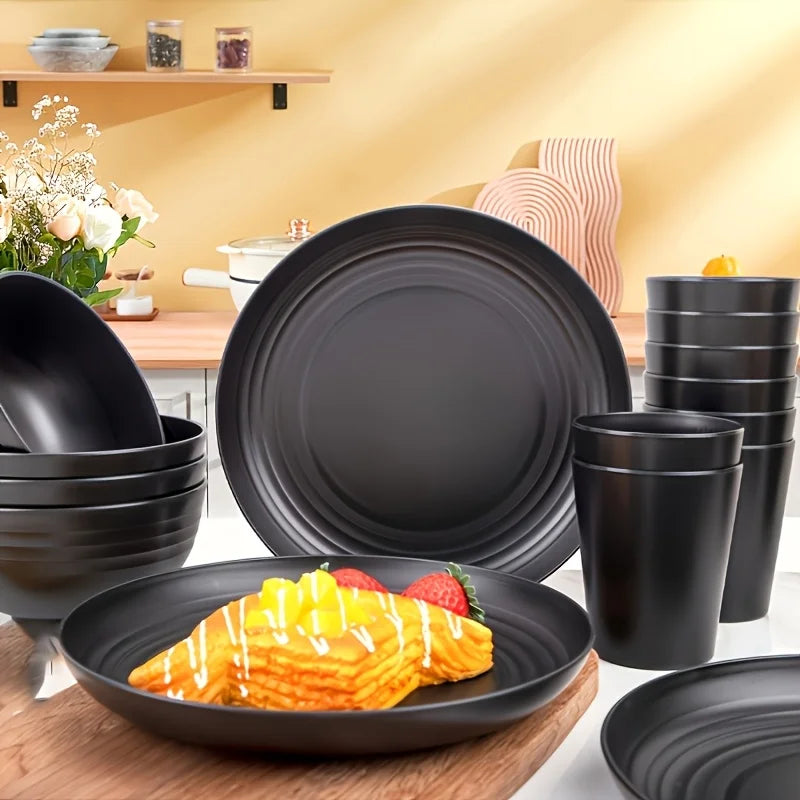 16-Piece Unbreakable Plastic Dinnerware Set – Microwave & Dishwasher Safe Plates, Bowls & Cups