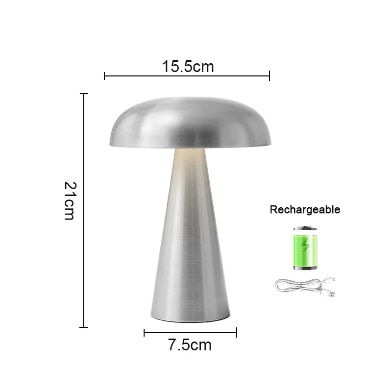 Rechargeable Table Lamp Bedroom Decoration Bar Living Room Bedside Mood Lights Touch Three Level Dimming Metal Mushroom Lamps