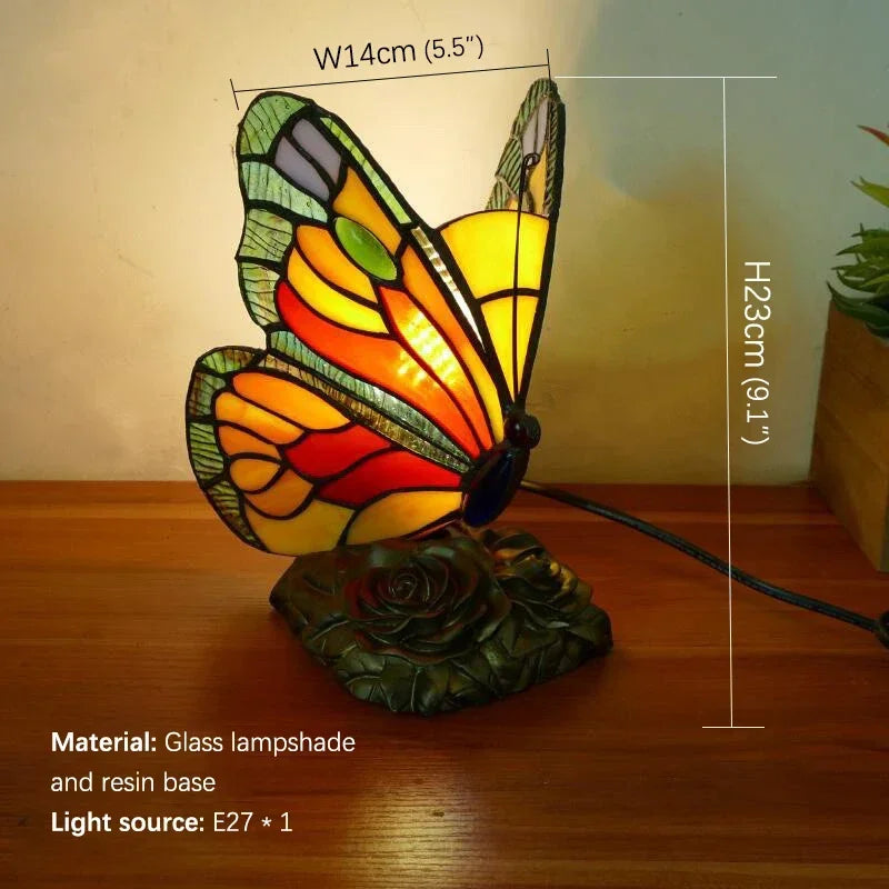 GISELLE Tiffany Butterfly Table Lamp American Retro Living Room Bedroom Lamp Luxurious Villa Hotel Stained Glass Desk Lamp