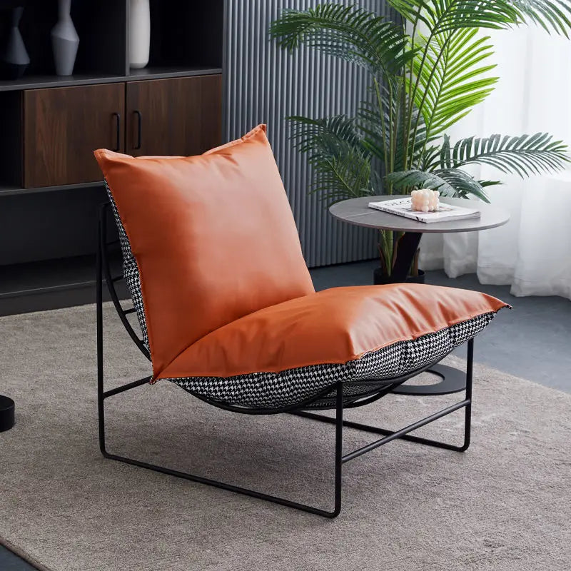 Mid-Century Modern PU Leather Accent Chair – Ergonomic Metal Frame Lounge Chair