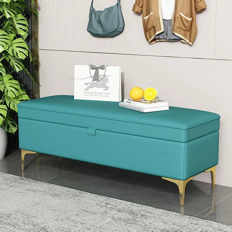 Nordic Shoe Changing Stool – European Style Storage Bench Ottoman