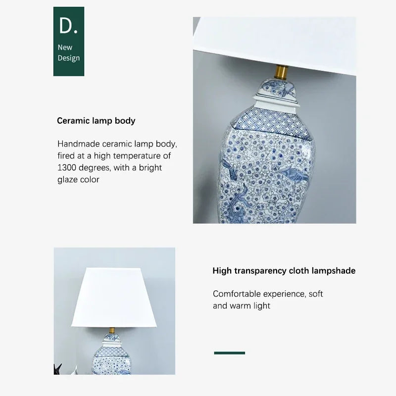 ELARA Contemporary Blue CeramicTable Lamp Luxury Creativity Living Room Bedroom Study Hotel engineering Desk Light