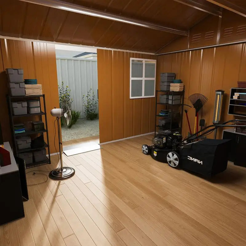 Heavy-Duty 8x10 Ft Metal Storage Shed with Windows and Lockable Door, Weatherproof Outdoor Garden Shed with Ventilation for