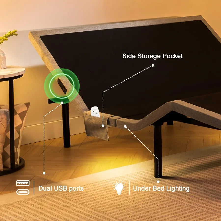 Queen Adjustable Bed Frame – Zero Gravity with 3D Massage & Upholstered Design