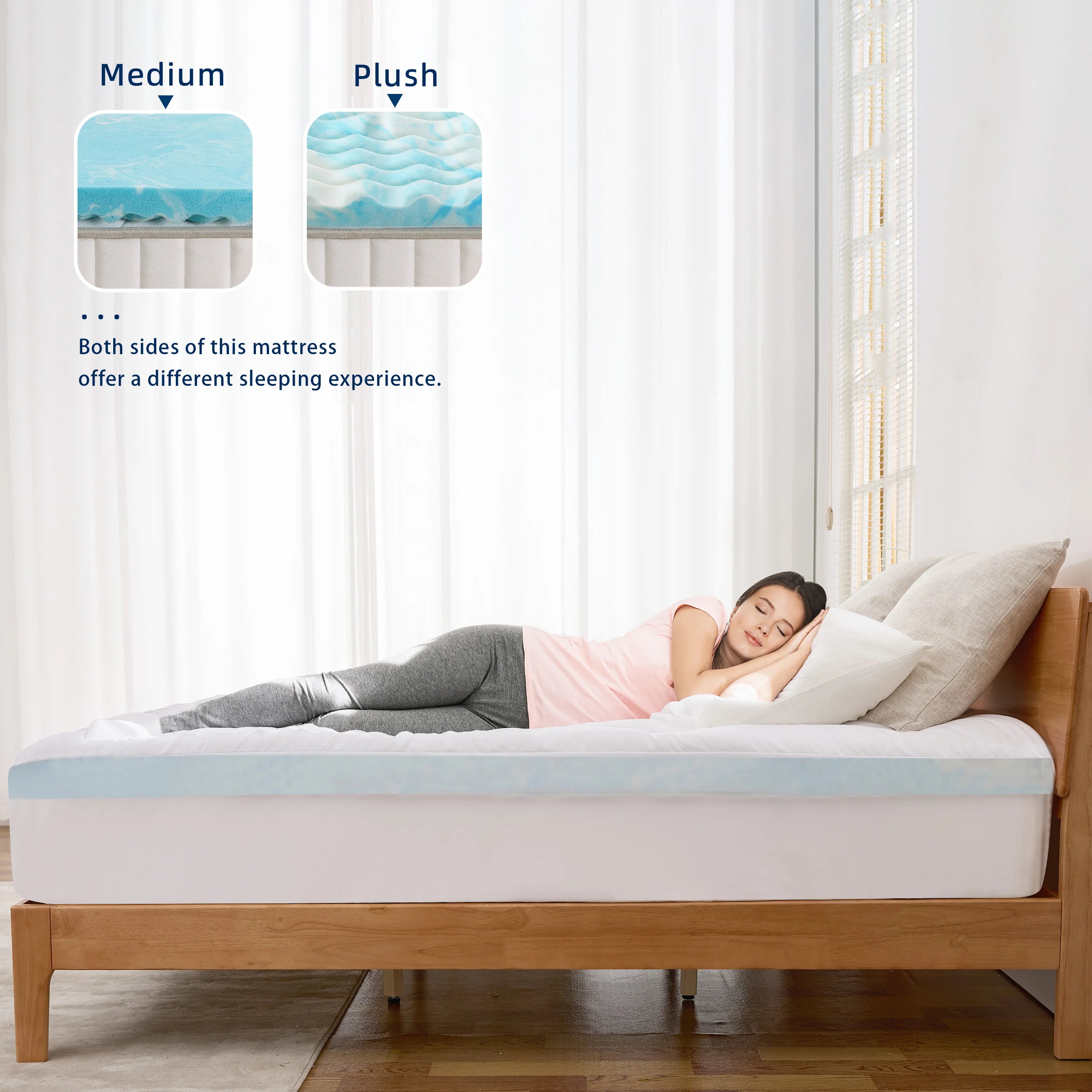 Hcore 3/4-inch Dual-Sided Sleep Gel Memory Foam Mattress with Removable Cover Cooling Mattress, Soft, Pain Relieving, Breathable