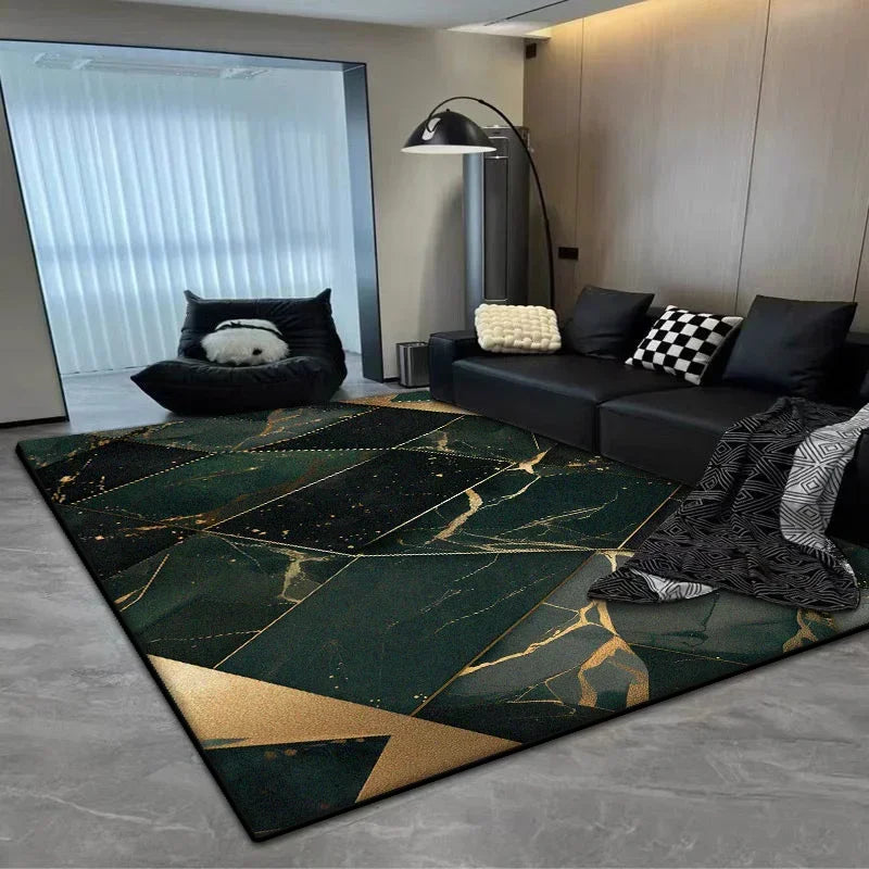 European Black Luxury Carpet for Living Room Geometric Decoration Bedroom Plush Rug Office Easy Clean Soft Floor Mat Non-slip