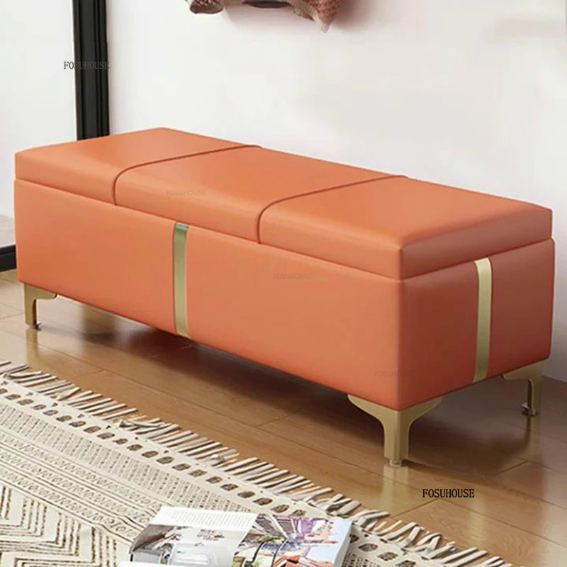 Nordic Shoe Changing Stool – European Style Storage Bench Ottoman