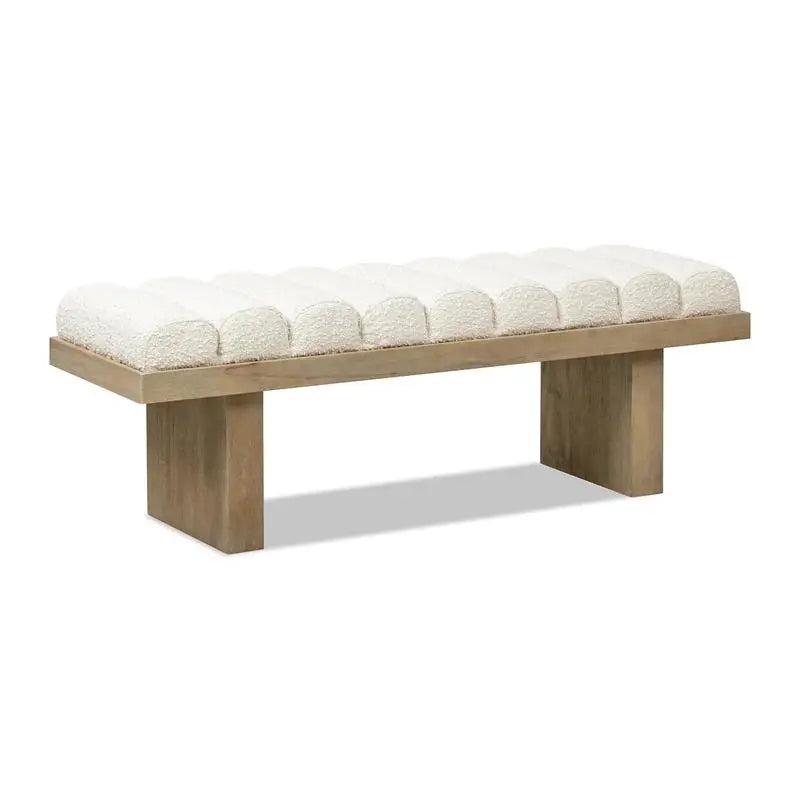 52-Inch Upholstered Modern Accent Bench in Ivory White Boucle Fabric
