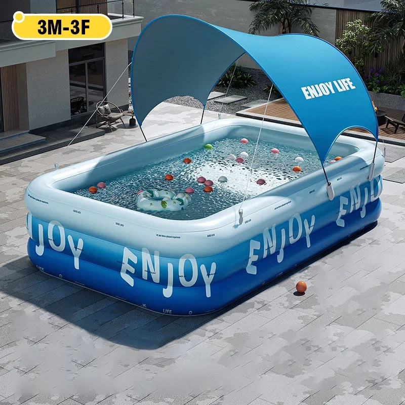 Inflatable Family Swimming Pool with Canopy – Large Outdoor Pool (3m / 2.6m / 2.1m / 1.8m)