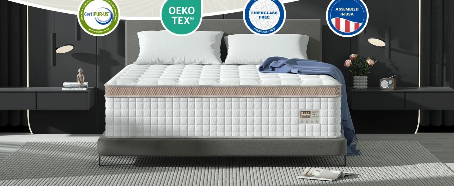BedStory 14'' Full/King/Queen Size Mattress, Luxury Hybrid Mattress, Gel Memory Foam & Pocket Springs, Manufactured in USA