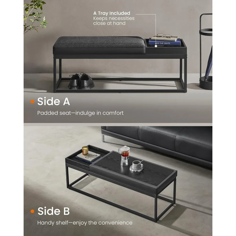 Reversible Top Storage Ottoman Bench with Tray – End-of-Bed Bench