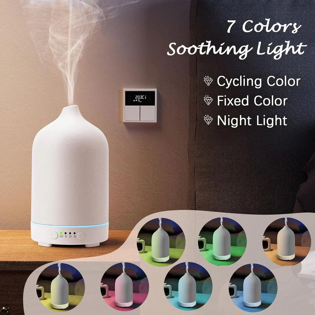 100ML Ceramic Ultrasonic Essential Oil Diffuser – Aroma Humidifier with Timer & 7-Color LED Lights