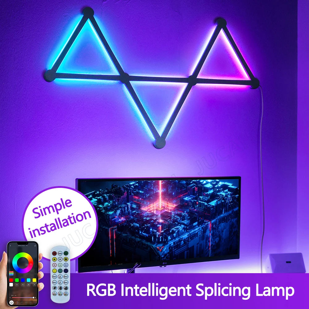 Splicing Light DIY Atmosphere Light RGB Smart Wall Light Voice Control Lamp for Esports Room Bedroom Bar Decoration Night Light