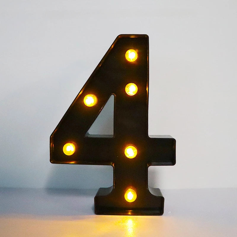 22cm Letters with Led Light Black Alphabet Letter Number Night Light Home Christmas Decoration Birthday Supplies Room Decoration