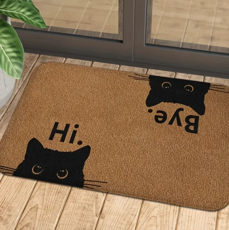 Cute Cat Pattern Door Mat "Goodbye" and "Hello!" Welcome Floor Mat Perfect Entrance Living Room Kitchen Door Mats Decoration