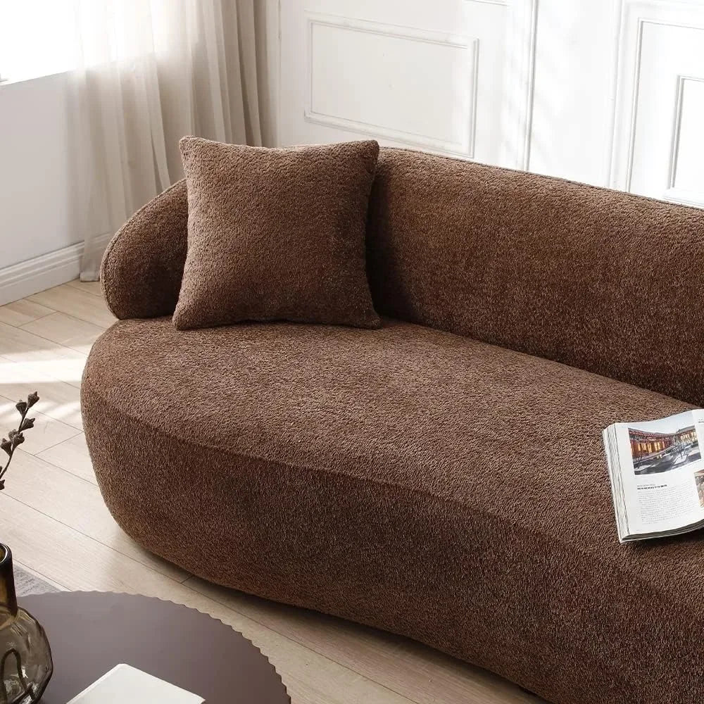 Modern Boucle Curved Sofa Couch 3 Seater Comfy Cloud Upholstered 3 Seat Leisure Cushion Sectional Sofa for Home Living Room