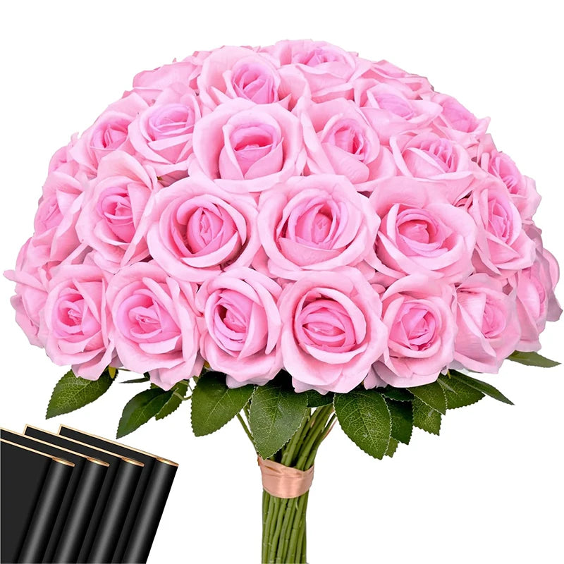 Red Roses Artificial Flowers Bulk Real Touch Velvet Roses Flowers for Wedding Centerpieces Bridal Bouquet Valentines Day Decor