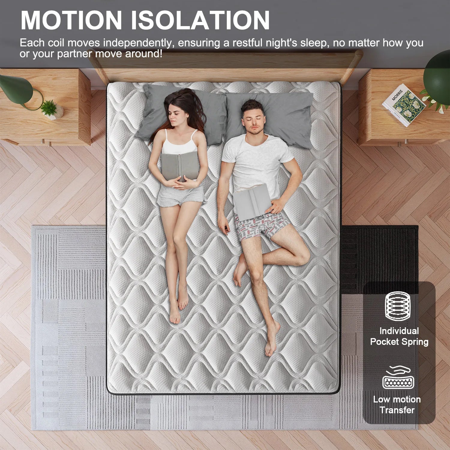 12Inch Gel Memory Foam Hybrid Pocket Spring Mattress Twin Full Queen King Bed Mattress In A Box, Medium Firm Motion Isolation