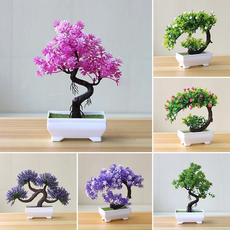 Artificial Potted Flowers Plants Bonsai Fake Plant Flower Potted Ornaments for Garden Small Simulated Tree Home Decor Supplies