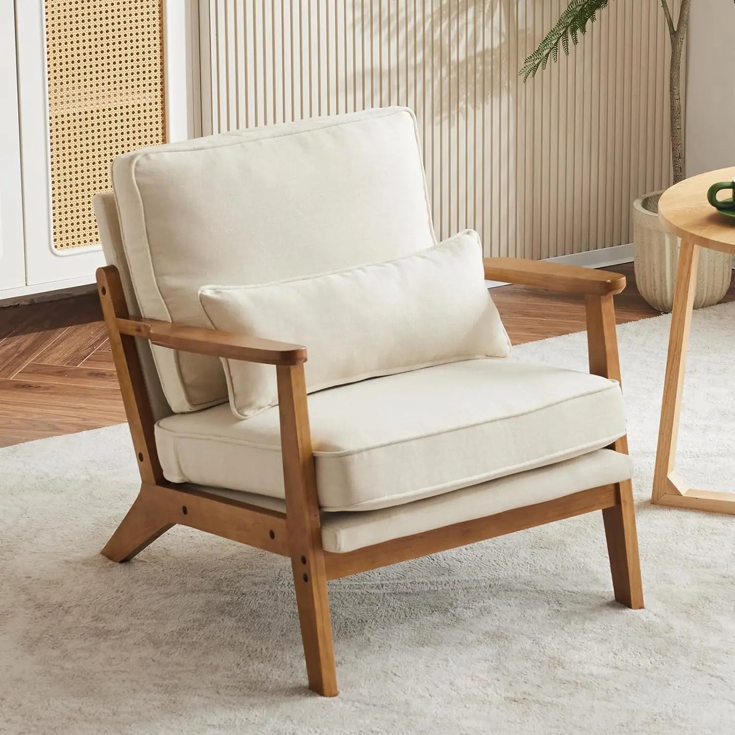 Mid-Century Lounge Accent Chair – Teddy Fleece Armchair with Wide Armrests