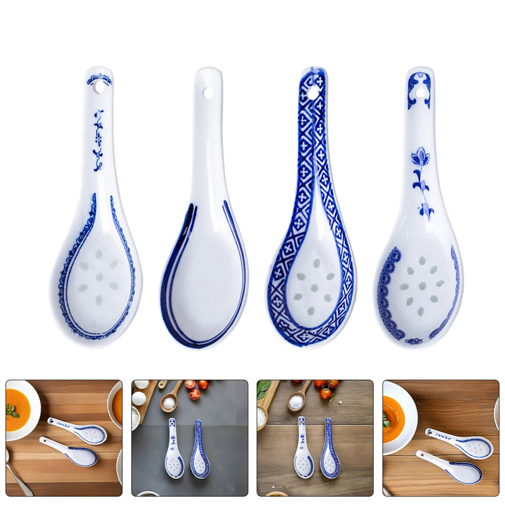 8pcs Chinese Soup Spoons Ceramic Asian Soup Spoons Porcelain Japanese Scoop For Cereal Ramen Wonton Dumpling