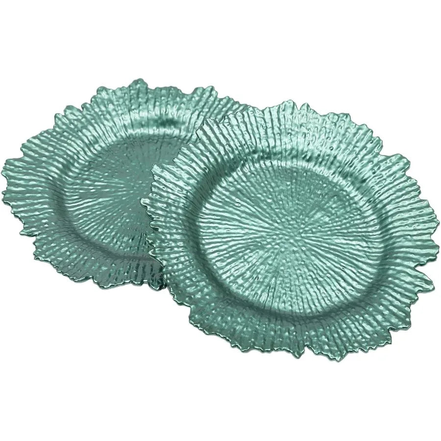24PCS 13″ Round Plastic Charger Plates – Reef Design with Ruffled Rim