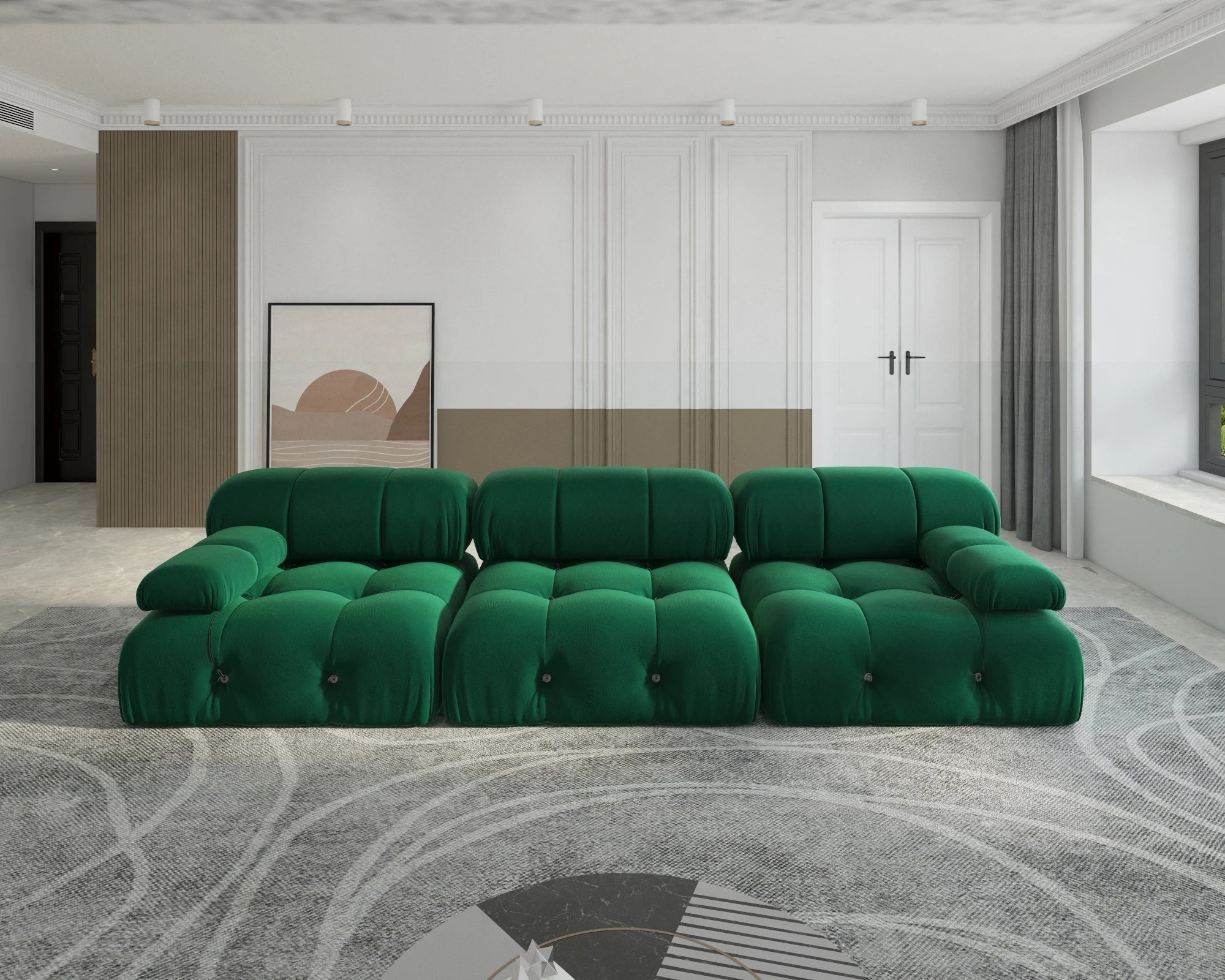 Minimalist Modular Sectional Sofa – 104″ Velvet Convertible (3-Seat)