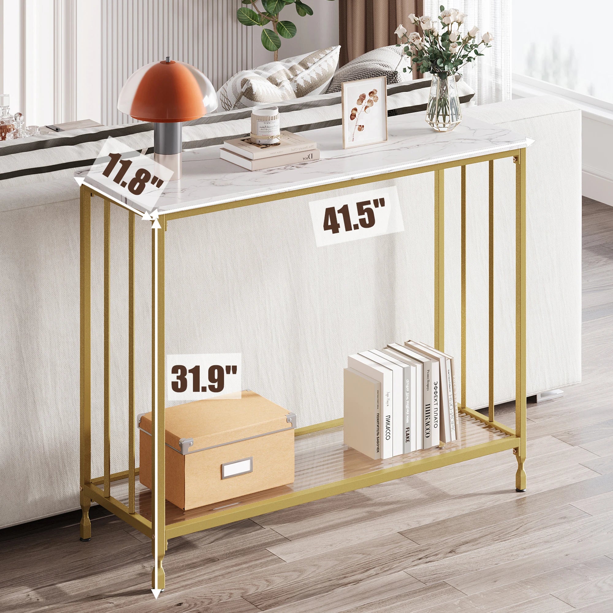 Console Table 105cm Sofa Tables Narrow Entryway Table Metal Frame Behind Couch Table for Living Room Foyer Hallway Bedroom