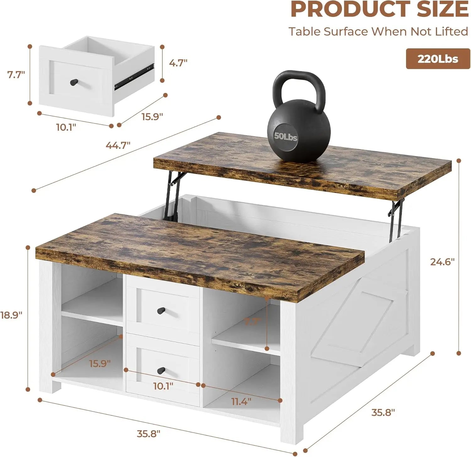 Lift-Top Coffee Table with Storage – Square Living Room Table with Charging Station & Drawers