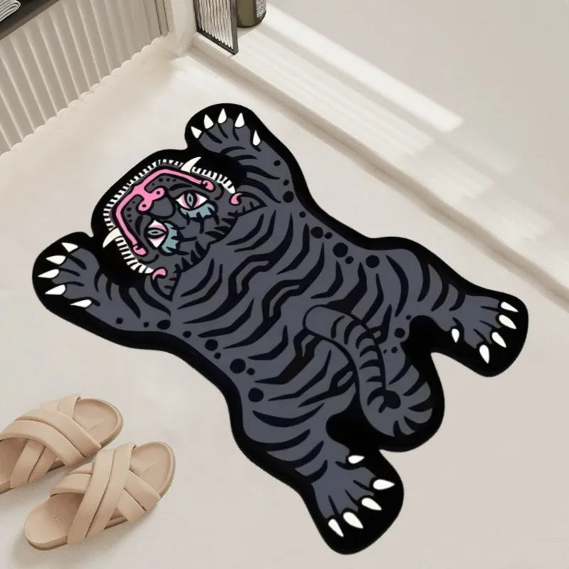 Crystal Velvet Bathroom Floor Mat With Tiger Pattern, Anti-Slip And Wear-Resistant Bathroom Absorbent Rug Home Decoration
