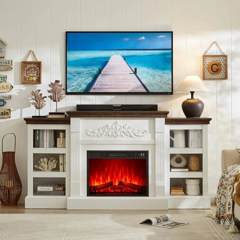 Electric Fireplace with Mantel, Fireplace TV Stand with Replaceable Fireplace Insert and Storage, Farmhouse Entertainmen