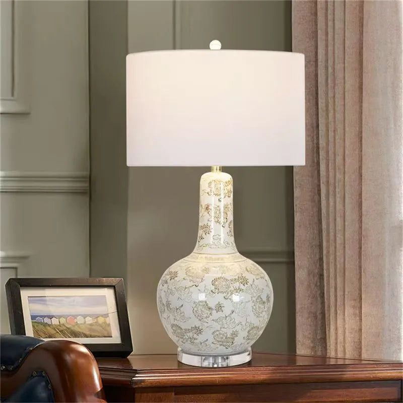 Contemporary Luxury Ceramic Table Lamp LED American Creativity Living Room Bedroom Study Villa Hotel Bedside Desk Light