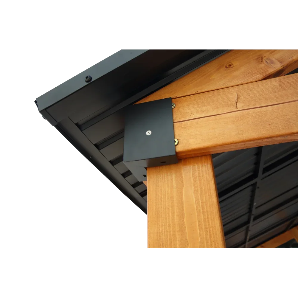 Fir Wood Carport Pavilion Gazebo, Shade, Rain, Hard Top Steel Metal Roof, All Weather Protected, with Galvanized Steel Roof