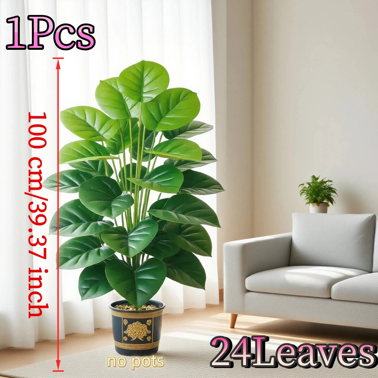 Large Artificial Pothos Plant with 24 Leaves, Tall Faux Greenery in Pot for Indoor Outdoor Decor, Perfect for Living Room, Offic