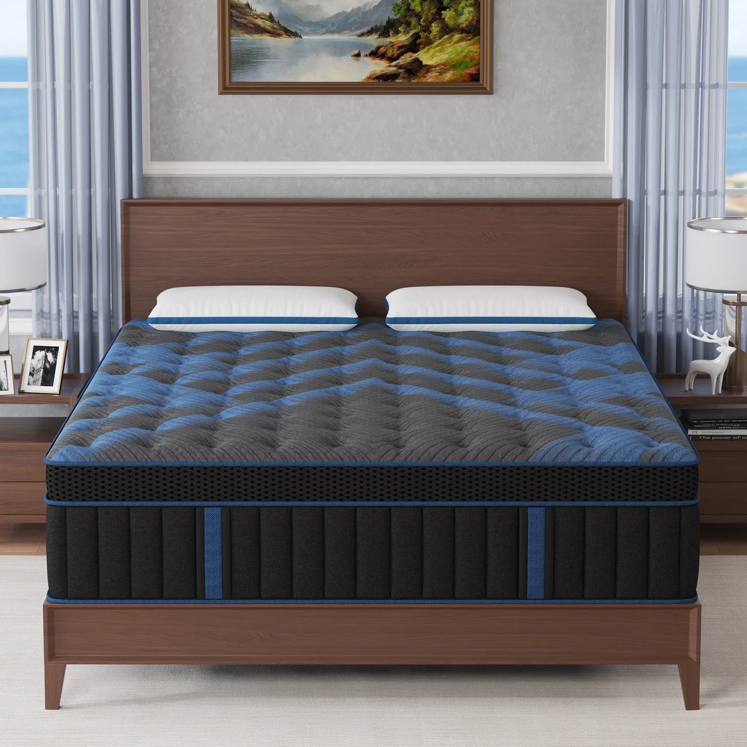 14in King Size Memony Foam Pocket Spring Hybrid Mattress in A Box, Medium Firm Lumbar Support for Home Rooms Hotels