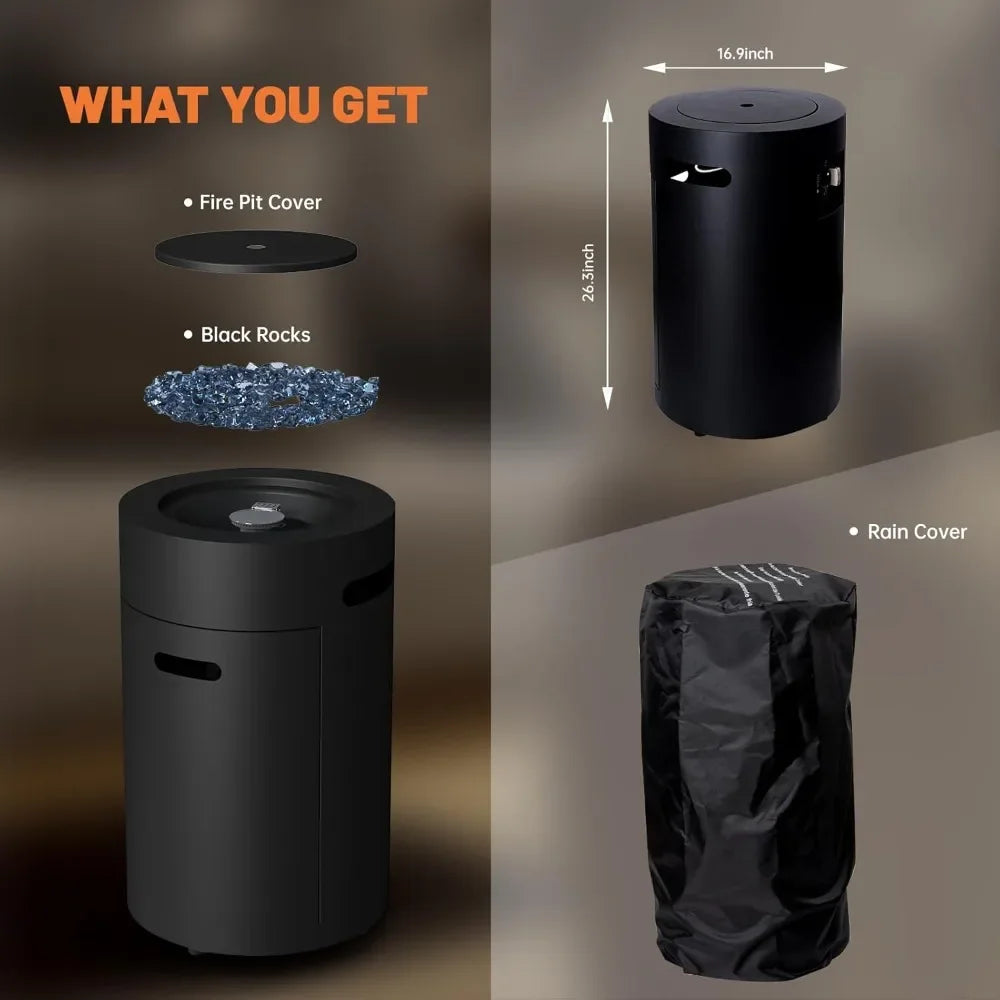 Propane Fire Pit Outside, Gas Fire Pit Round, 50,000 BTU Fire Column for Outside Patio, Garden, Backyard