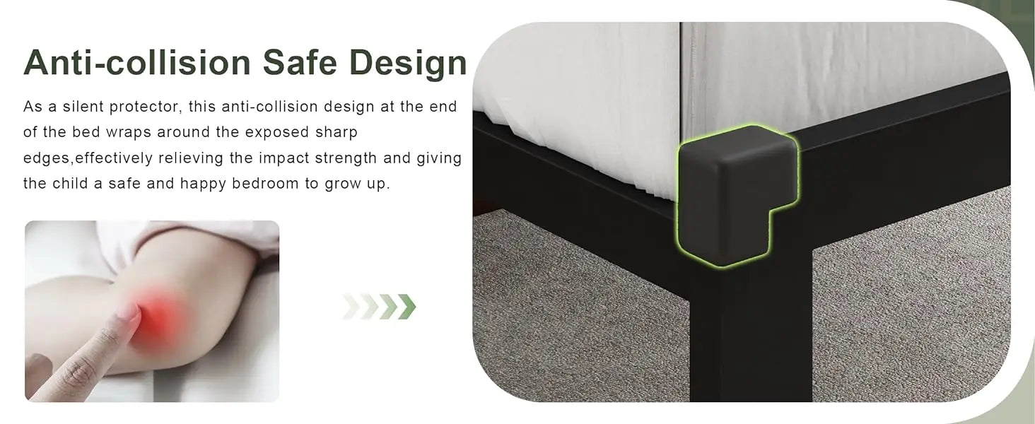 Queen Metal Bed Frame with Fabric Button-Tufted Headboard – 12″ Underbed Storage