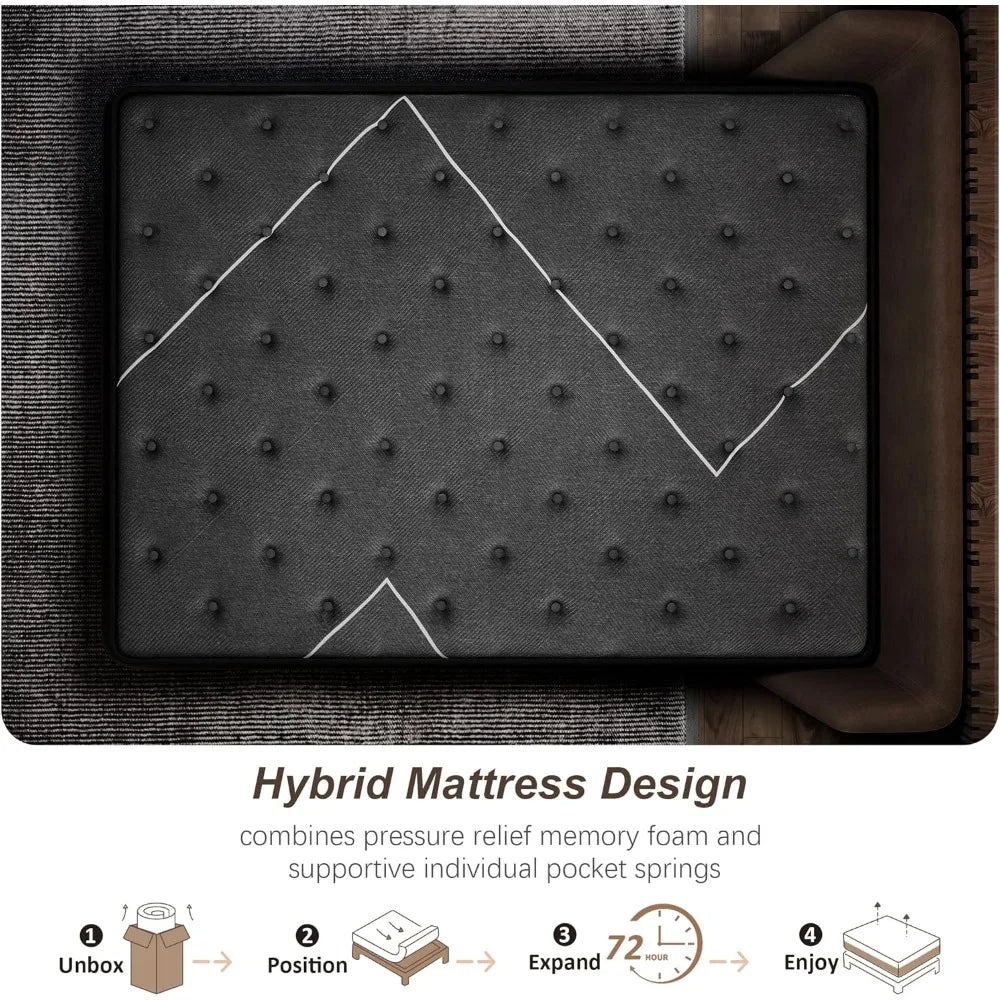 Mattress, 14 Inch Extra Firm (Upgraded Enhanced) Plush Hybrid Mattress, Extra Lumbar Support,Back Pain Relief,Cool Sleep