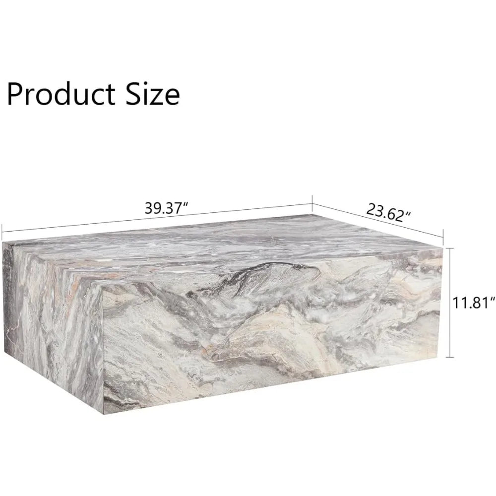 Modern Grey Faux Marble Living Room Coffee Table with Wooden Highlights