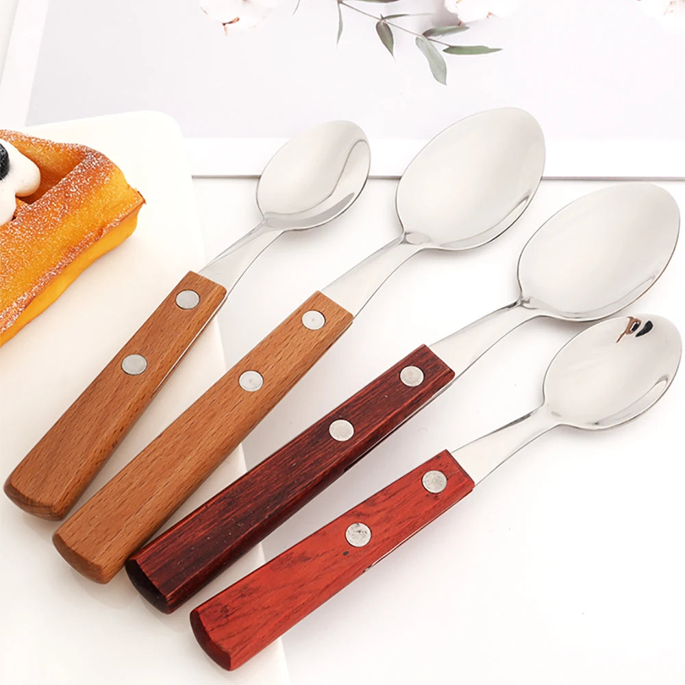 6/24Pcs 304 Stainless Stee Cutlery Set Luxury Wooden Handle Dinnerware Flatware Set Kitchen Western Knife Spoon Fork Tableware